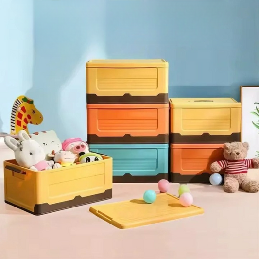 Foldable large-capacity wardrobe storage box for clothes, toys, books, and household items.
