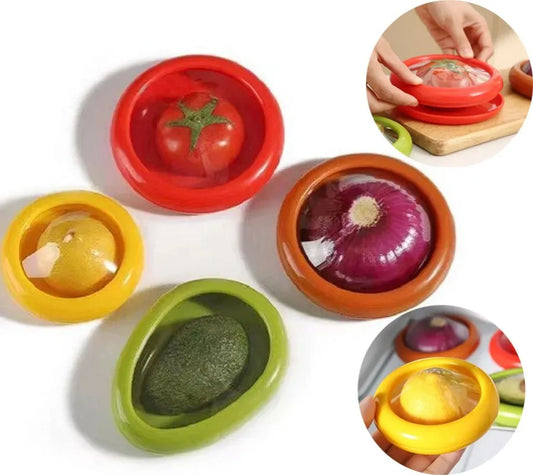 Colorful fruit and vegetable food savers with airtight clear lids – perfect for avocado, tomato, onion, lemon